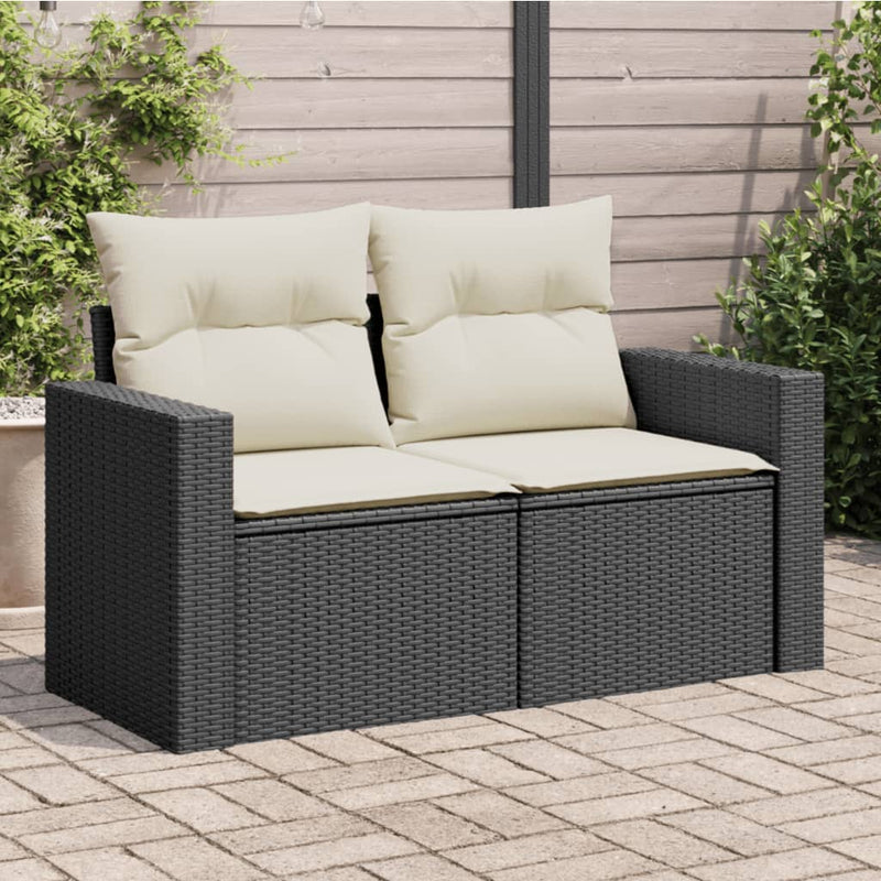 Garden Sofa with Cushions 2-Seater Black Poly Rattan