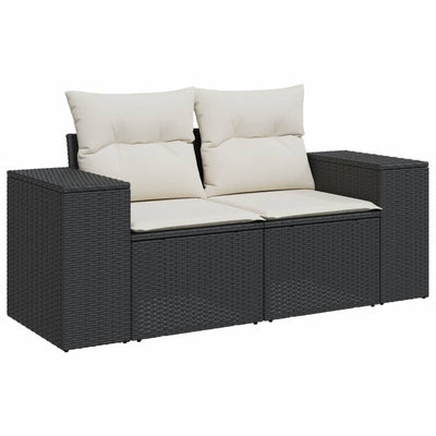 Garden Sofa with Cushions 2-Seater Black Poly Rattan