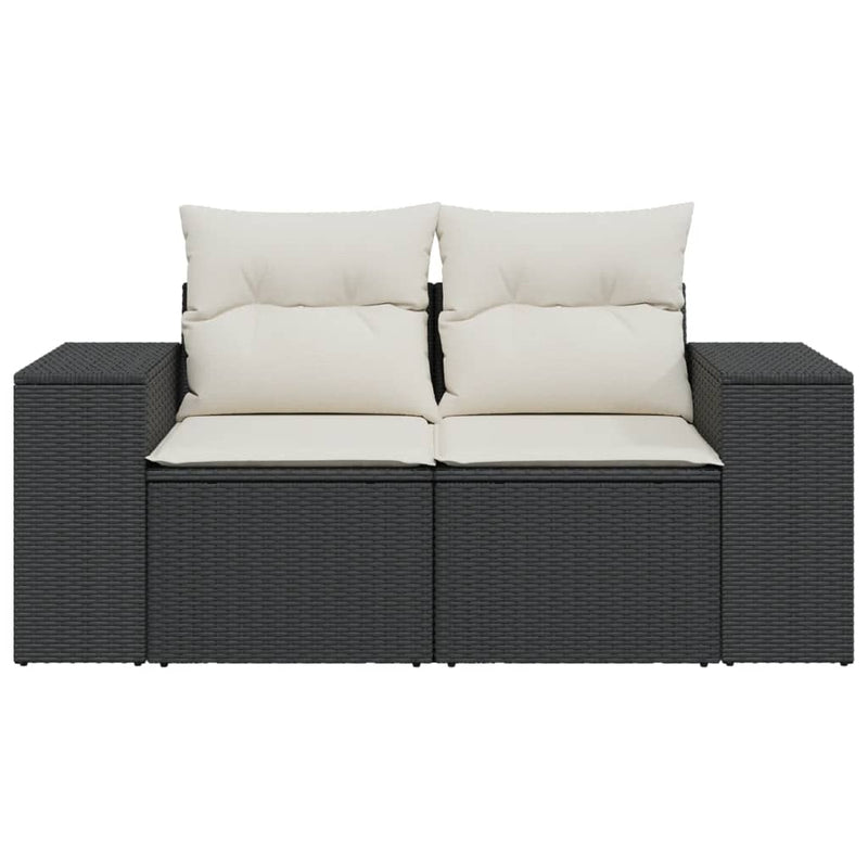 Garden Sofa with Cushions 2-Seater Black Poly Rattan