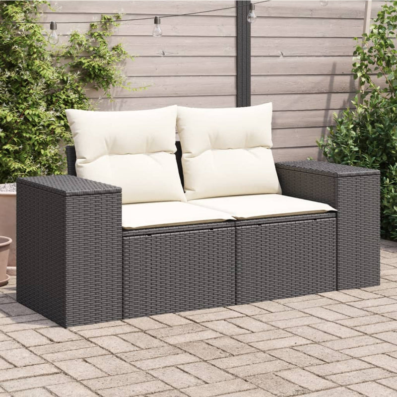 Garden Sofa with Cushions 2-Seater Black Poly Rattan