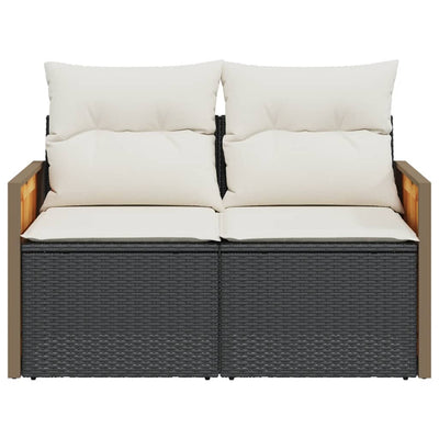 Garden Sofa with Cushions 2-Seater Black Poly Rattan