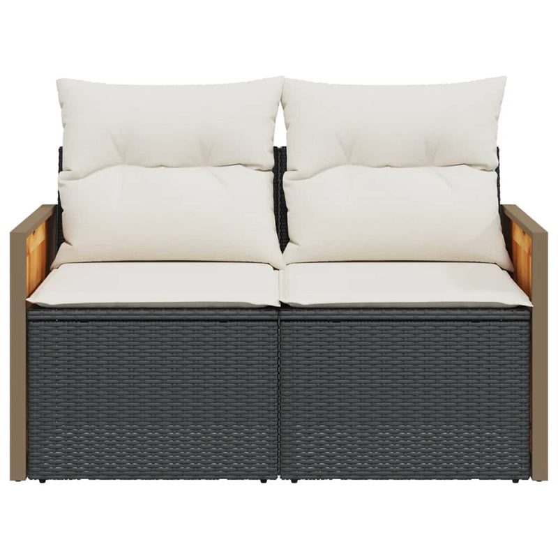 Garden Sofa with Cushions 2-Seater Black Poly Rattan