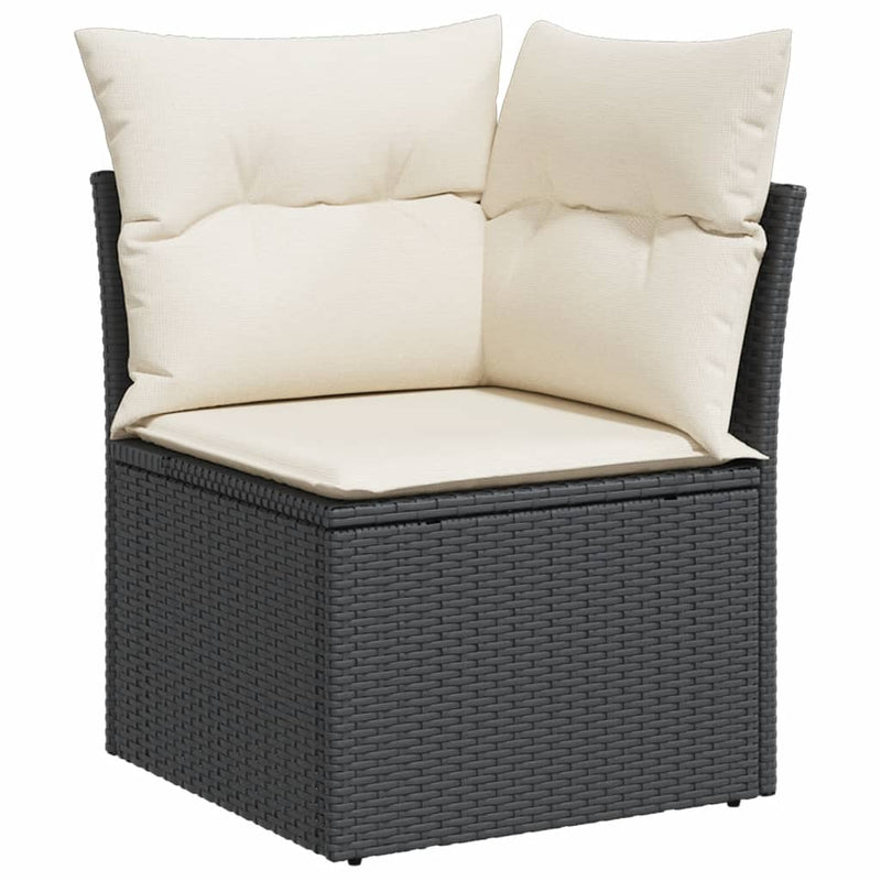 Garden Sofa Corner with Cushions Black Poly Rattan