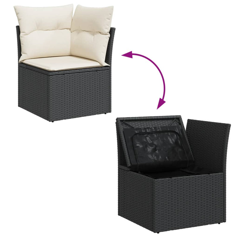 Garden Sofa Corner with Cushions Black Poly Rattan