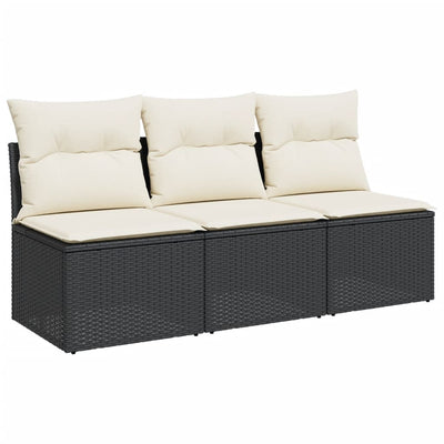 Garden Sofa with Cushions 3-Seater Black Poly Rattan