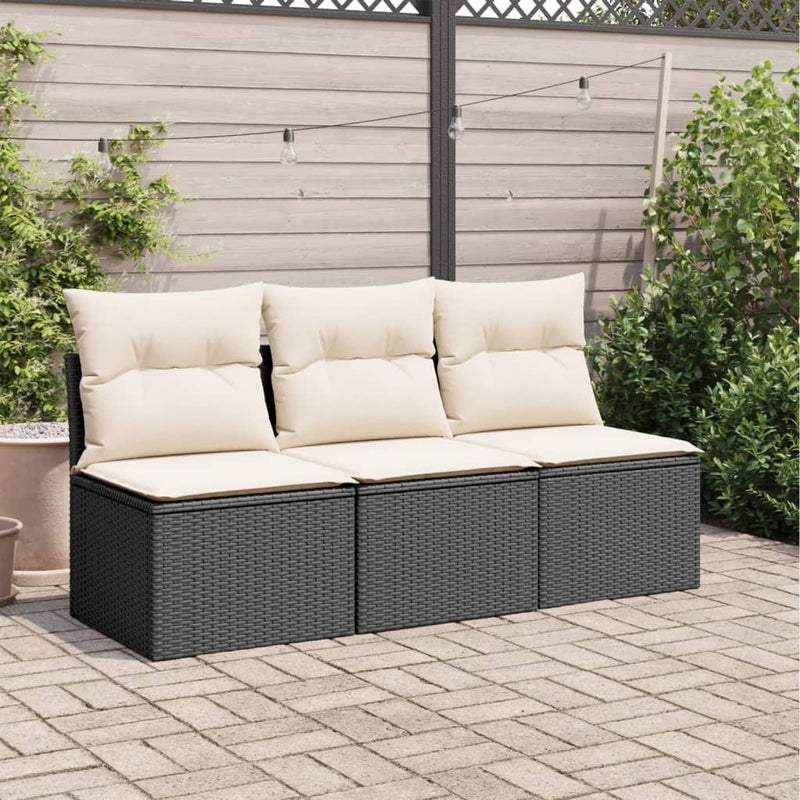 Garden Sofa with Cushions 3-Seater Black Poly Rattan