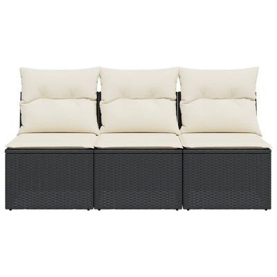 Garden Sofa with Cushions 3-Seater Black Poly Rattan