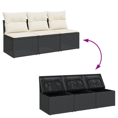 Garden Sofa with Cushions 3-Seater Black Poly Rattan