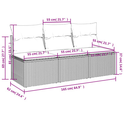 Garden Sofa with Cushions 3-Seater Black Poly Rattan