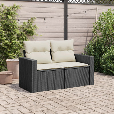 Garden Sofa with Cushions 2-Seater Black Poly Rattan