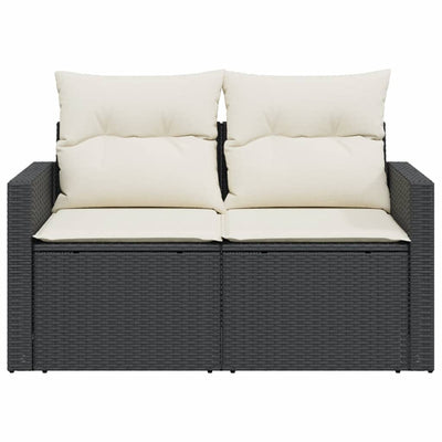 Garden Sofa with Cushions 2-Seater Black Poly Rattan