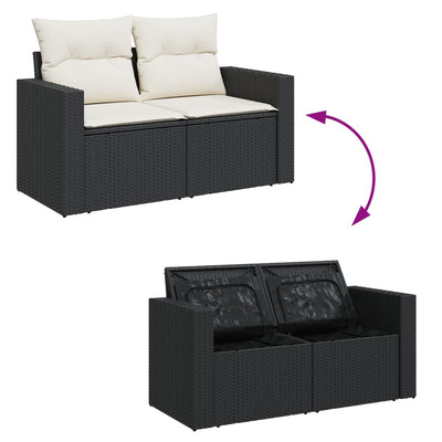 Garden Sofa with Cushions 2-Seater Black Poly Rattan