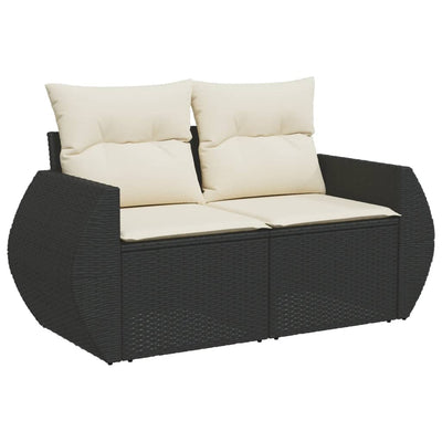 Garden Sofa with Cushions 2-Seater Black Poly Rattan