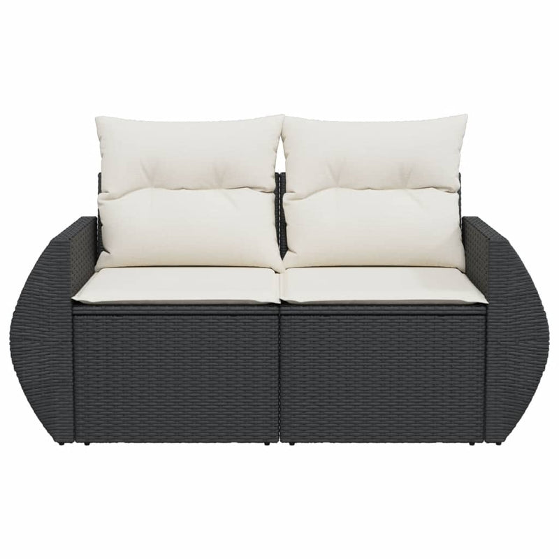 Garden Sofa with Cushions 2-Seater Black Poly Rattan