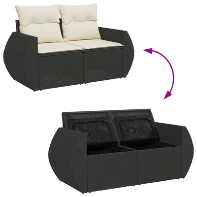 Garden Sofa with Cushions 2-Seater Black Poly Rattan