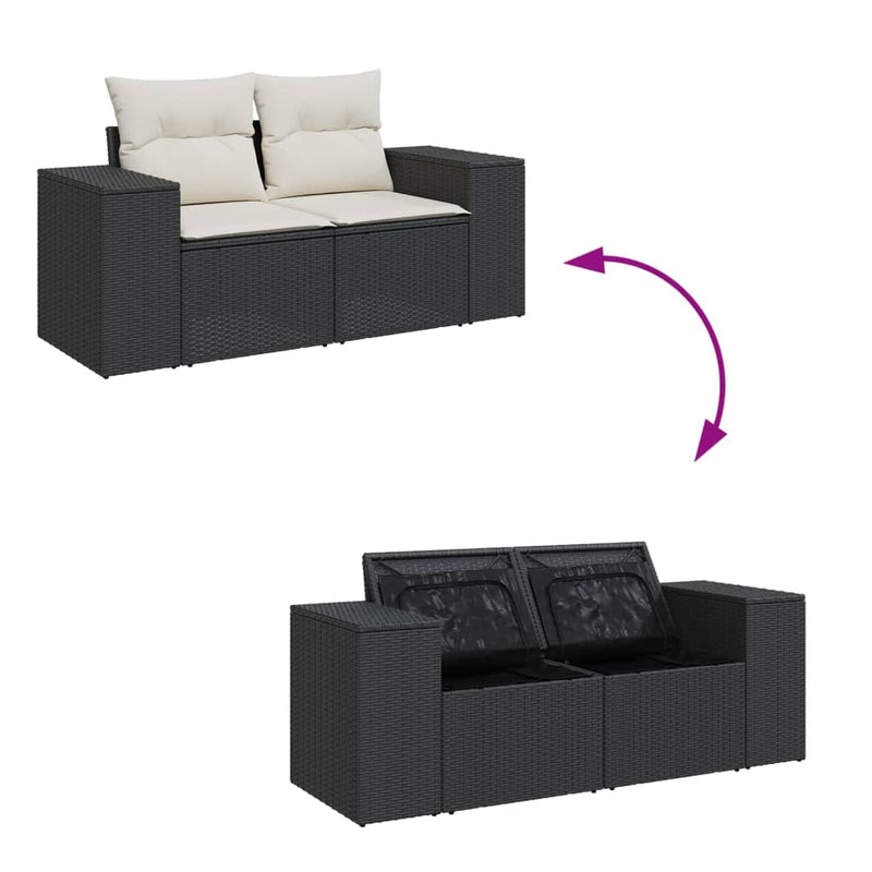 Garden Sofa with Cushions 2-Seater Black Poly Rattan