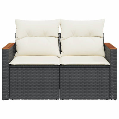 Garden Sofa with Cushions 2-Seater Black Poly Rattan