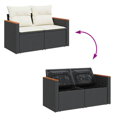 Garden Sofa with Cushions 2-Seater Black Poly Rattan