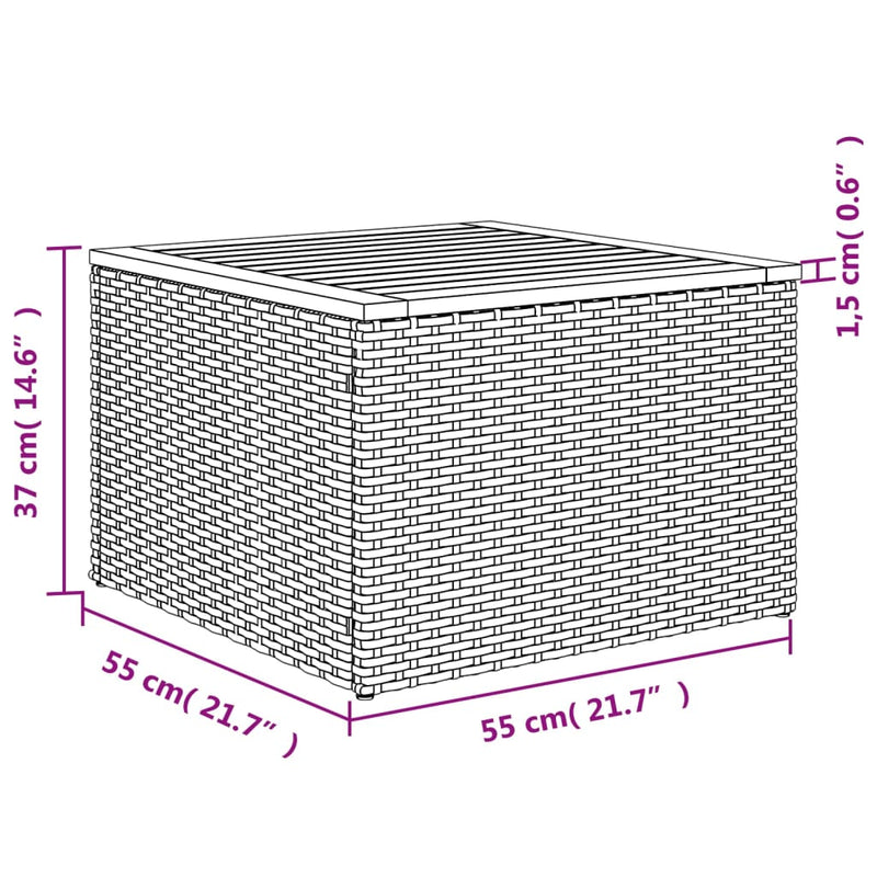 Garden Table Beige 55x55x37 cm Poly Rattan and Acacia Wood