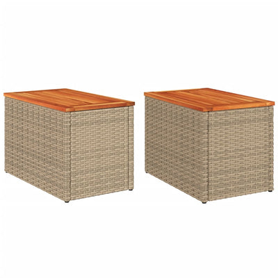 Garden Side Tables 2 pcs Beige 55x34x37cm Poly Rattan Solid Wood