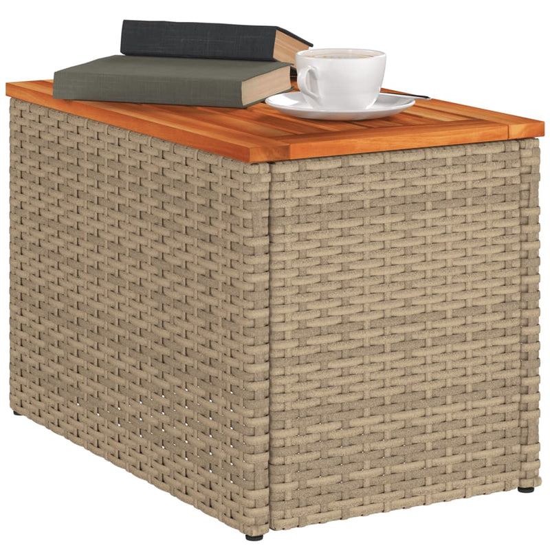 Garden Side Tables 2 pcs Beige 55x34x37cm Poly Rattan Solid Wood