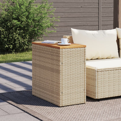 Garden Side Table with Wooden Top Beige 58x27.5x55 cm Poly Rattan