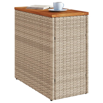 Garden Side Table with Wooden Top Beige 58x27.5x55 cm Poly Rattan