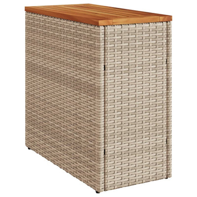 Garden Side Table with Wooden Top Beige 58x27.5x55 cm Poly Rattan