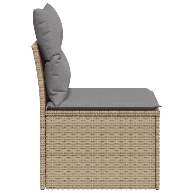 Garden Sofa Armless with Cushions Beige Poly Rattan