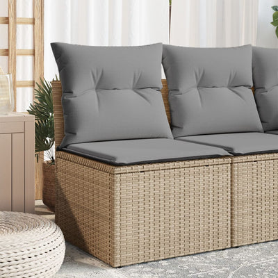 Garden Sofa Armless with Cushions Beige Poly Rattan