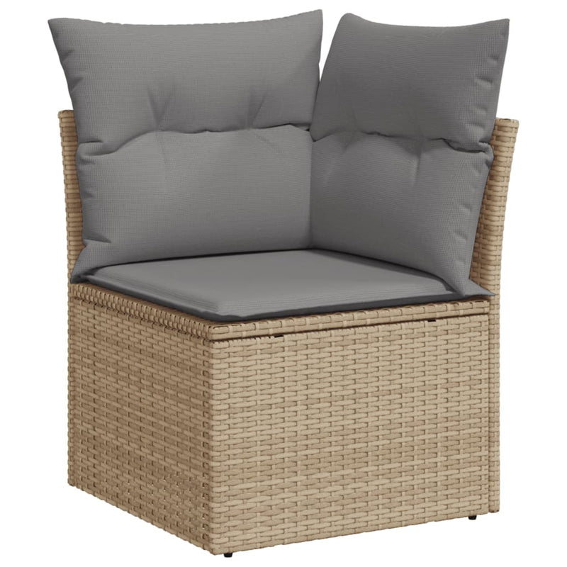 Garden Sofa Corner with Cushions Beige Poly Rattan