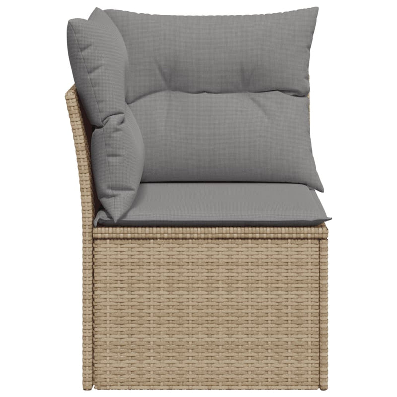 Garden Sofa Corner with Cushions Beige Poly Rattan