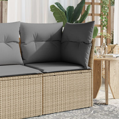 Garden Sofa Corner with Cushions Beige Poly Rattan