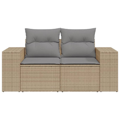 Garden Sofa with Cushions 2-Seater Beige Poly Rattan