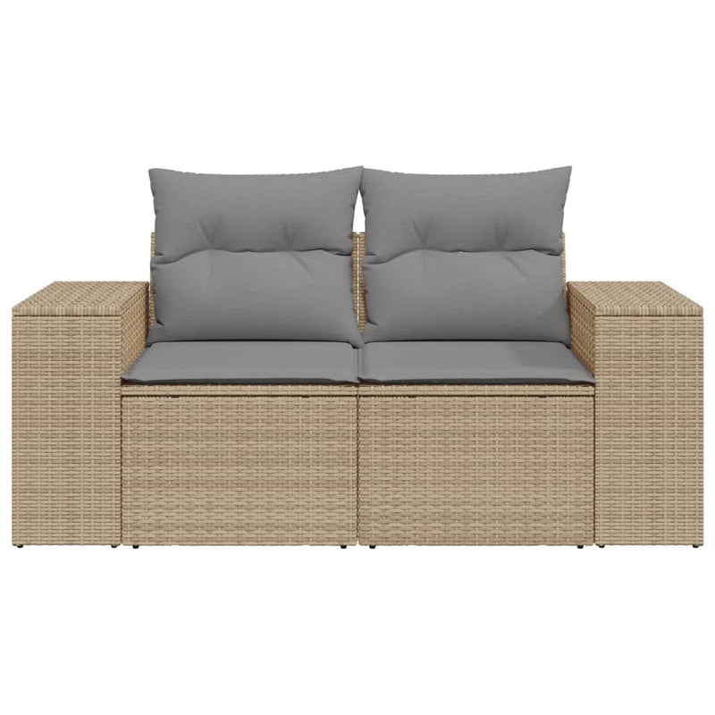 Garden Sofa with Cushions 2-Seater Beige Poly Rattan