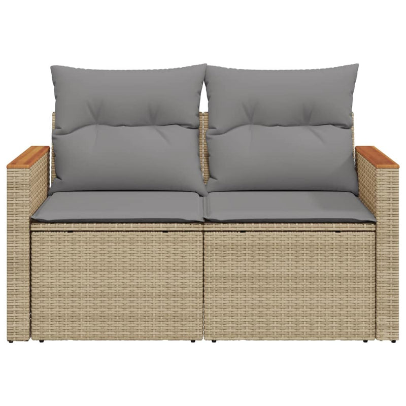 Garden Sofa with Cushions 2-Seater Beige Poly Rattan