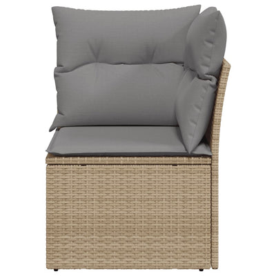 Garden Sofa Corner with Cushions Beige Poly Rattan