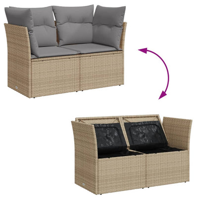 Garden Sofa with Cushions 2-Seater Beige Poly Rattan