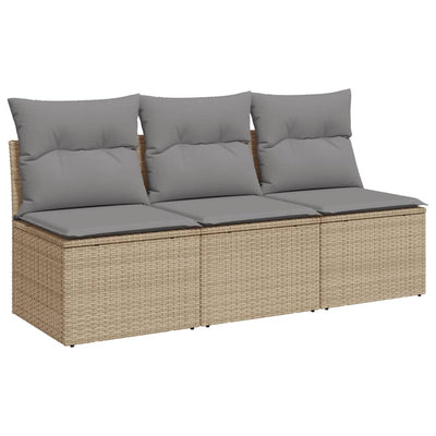 Garden Sofa with Cushions 3-Seater Beige Poly Rattan