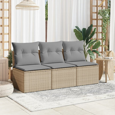 Garden Sofa with Cushions 3-Seater Beige Poly Rattan