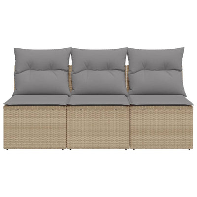 Garden Sofa with Cushions 3-Seater Beige Poly Rattan