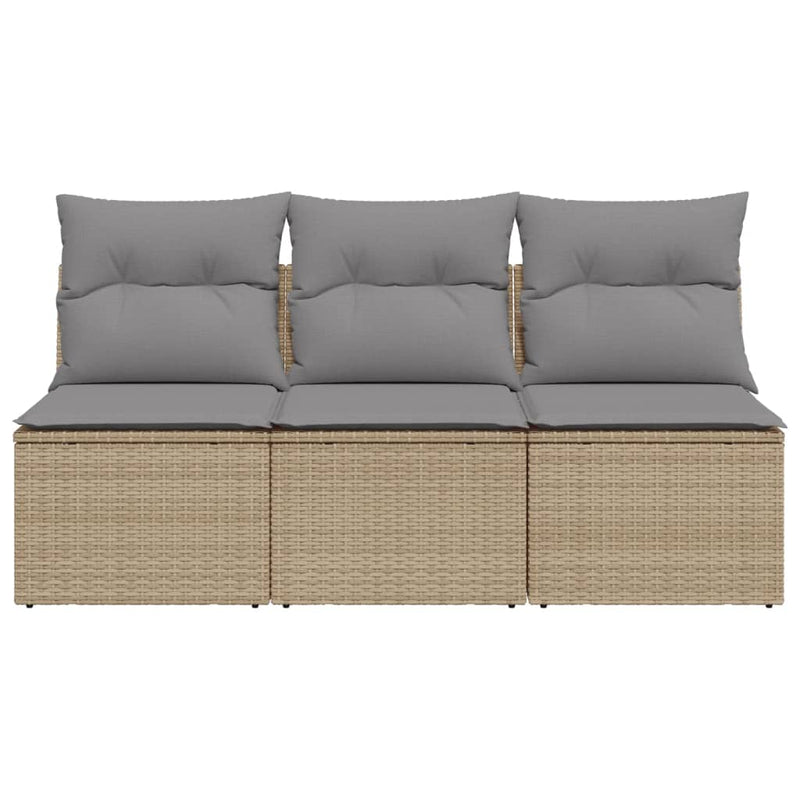 Garden Sofa with Cushions 3-Seater Beige Poly Rattan