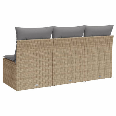 Garden Sofa with Cushions 3-Seater Beige Poly Rattan