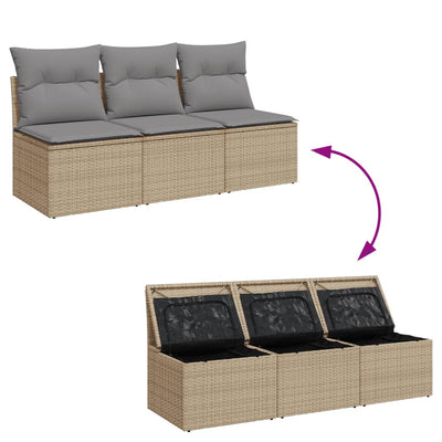 Garden Sofa with Cushions 3-Seater Beige Poly Rattan