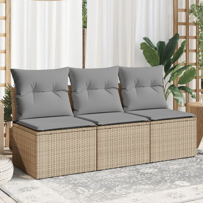 Garden Sofa with Cushions 3-Seater Beige Poly Rattan