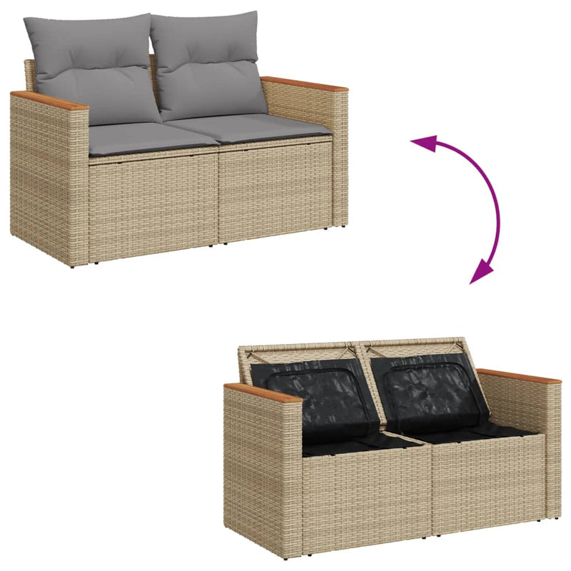 Garden Sofa with Cushions 2-Seater Beige Poly Rattan