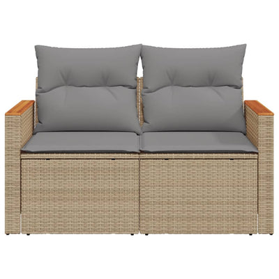 Garden Sofa with Cushions 2-Seater Beige Poly Rattan