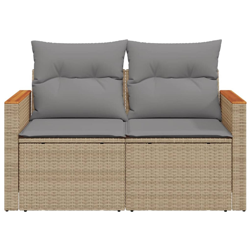 Garden Sofa with Cushions 2-Seater Beige Poly Rattan