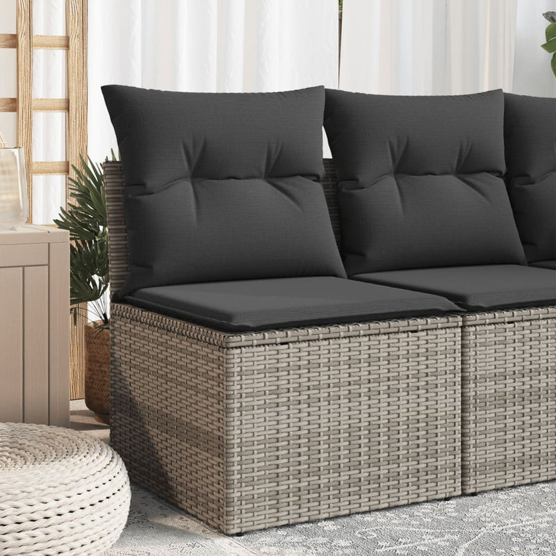 Garden Sofa Armless with Cushions Grey Poly Rattan