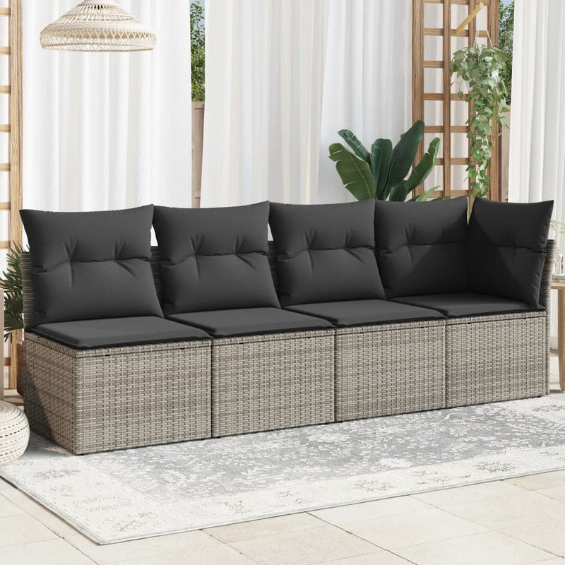 Garden Sofa with Cushions 4-Seater Grey Poly Rattan